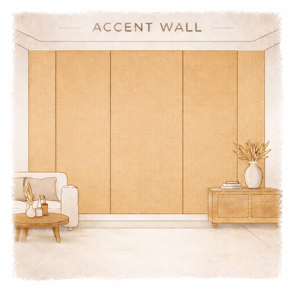 Grasscloth accent wall layout centered for symmetry